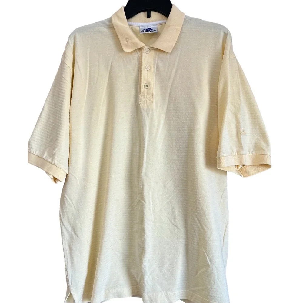 Adidas Polo Shirt Mens XXL Yellow Textured Short Sleeve Golf Preppy Casual